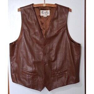 Vintage Scully Brown Leather Vest Mens Size 44 Western Pockets Cowboy Ranch